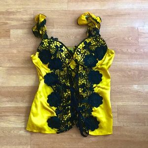 Gold Satin Black Lace Corset.